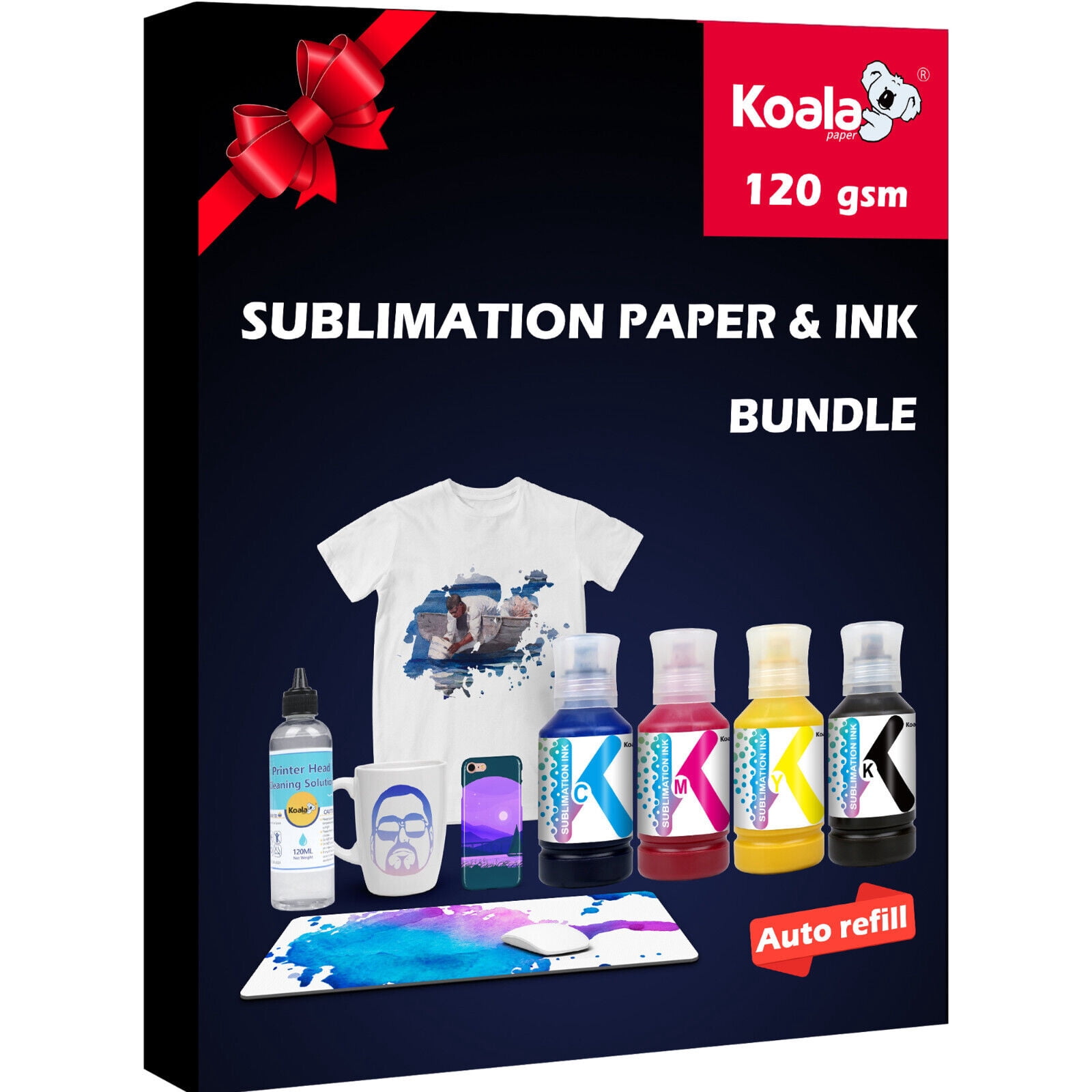 Koala Sublimation Paper and Ink Bundle Kit - 120gsm Sublimation Paper 8.5x11 + 4x150ML Koala Sublimation Ink for All  Inkjet Sublimation Printers Surecolor F170 F530 Ecotank ET-2803 ET-2400 2800