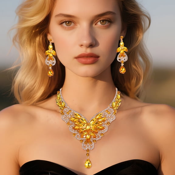 TAZAG exaggerated retro design artificial crystal glass diamond necklace earring set banquet party wedding accessories