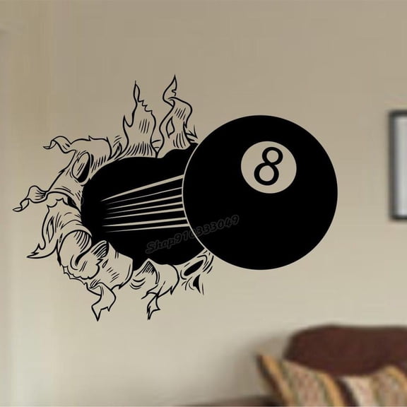 Eight Ball Bursting Ripping Thru Wall Decal Vinyl Sticker Billiards Sports Ball Wall Stickers Nursery Boy Teen Room Decor 42x32cm