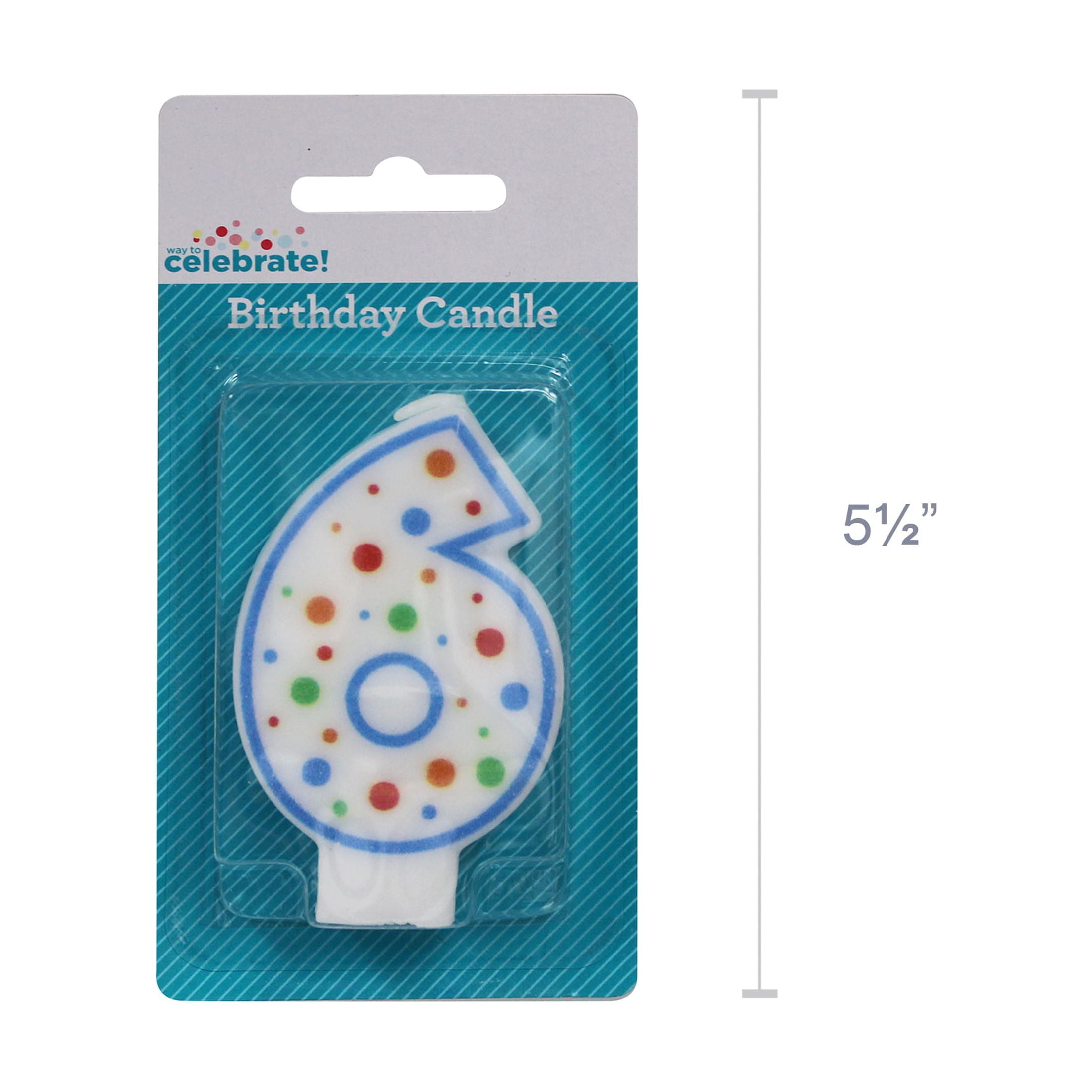 Way to Celebrate! Assorted Colors Birthday Candle, Number 6