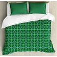 thumbnail image 1 of Geometric Duvet Cover Set King Size, Diagonal Squares and Streaks Overlapping, Decorative 3 Piece Bedding Set with 2 Pillow Shams, Sea Green Forest Green, by Ambesonne, 1 of 3