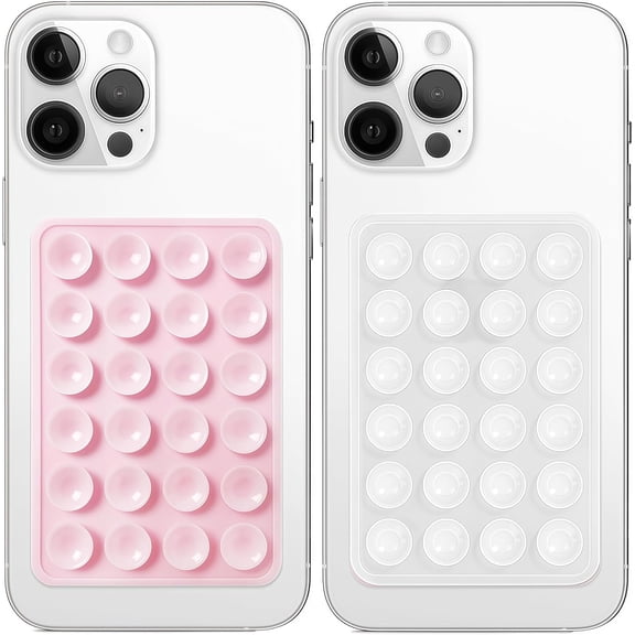 2 Pack Silicone Suction Phone Case Mount, Non Slip Sticky Grip, Silicon Adhesive Suction Cup Mount, Strong Grip Holder for Selfies and Videos (LightPink&Translucent)