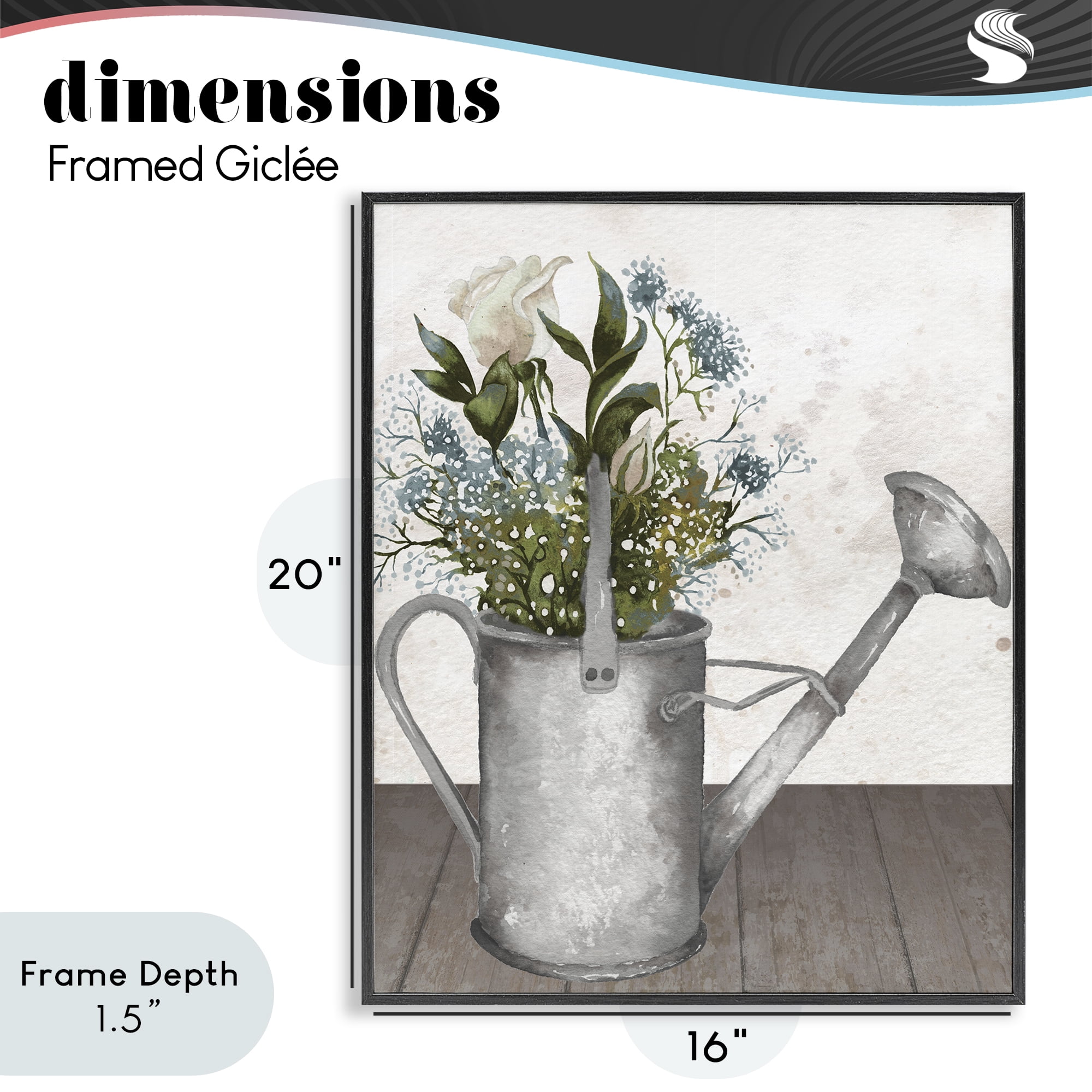 Stupell Industries Floral Pitcher Watering Can Black Framed Giclee Art, design by Elizabeth Medley