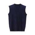 thumbnail image 4 of uikmnh Mens Wool V Neck Knitted Sweater Vest Cardigan Color Block Casual Versatile Sleeveless Sweater Vest-Navy-L, 4 of 9