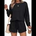 thumbnail image 3 of Conjunto de Pijama Deportivo Informal de Dos Piezas para Mujer con Bolsillos, Ropa de Moda de Otoño Negro M, 3 of 5