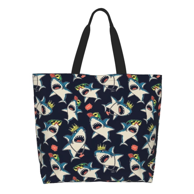 Easygdp Cartoon Sharks Bolsas Tote para Mujer, Bolsos de Hombro para Viaje, Bolsos de Mano de Gran Capacidad para Compras y Trabajo