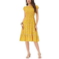 thumbnail image 2 of INSPIRE CHIC Valentine's Day Women's Dresses Cap Sleeves Smocked Floral Summer Midi Sundress XL Yellow, 2 of 7