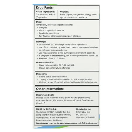 Sinol - Sinol-M All-Natural Allergy/Sinus Nasal Spray with MucoAd - 15 ml.