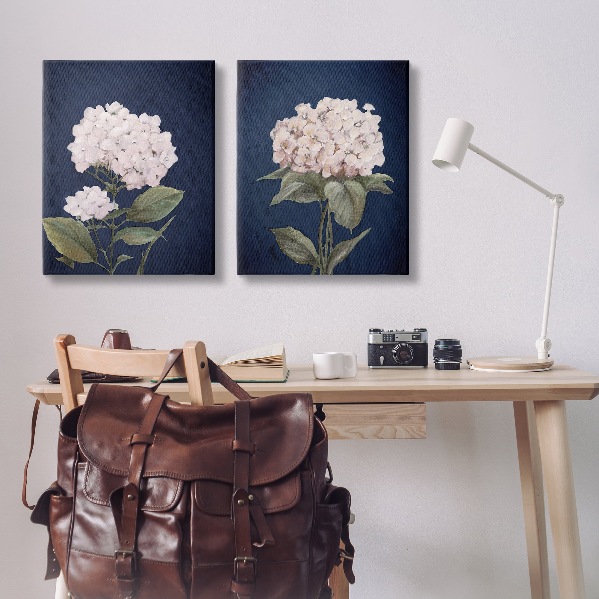 Stupell Industries Hydrangea Flower on Blue Plants & Flowers Painting Wrapped Canvas Art Print Wall Art, 24 x 30, Set of 2