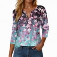 thumbnail image 2 of Towmus 3/4 Length Sleeve Womens Tops Plus Size Blouses Regular Fit T-Shirts Floral Print Tops V Neck Blouses Casual T Shirts Button Up Button Down Pullover Summer Tees, 2 of 5