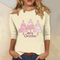 thumbnail image 2 of asdoklhq Christmas Turtleneck Sweater Women's Christmas Printed Round Neck 3/4 Sleeve T-shirt Loose Top Long Sleeve Round Neck Top/Shirt Beige 2X, 2 of 5