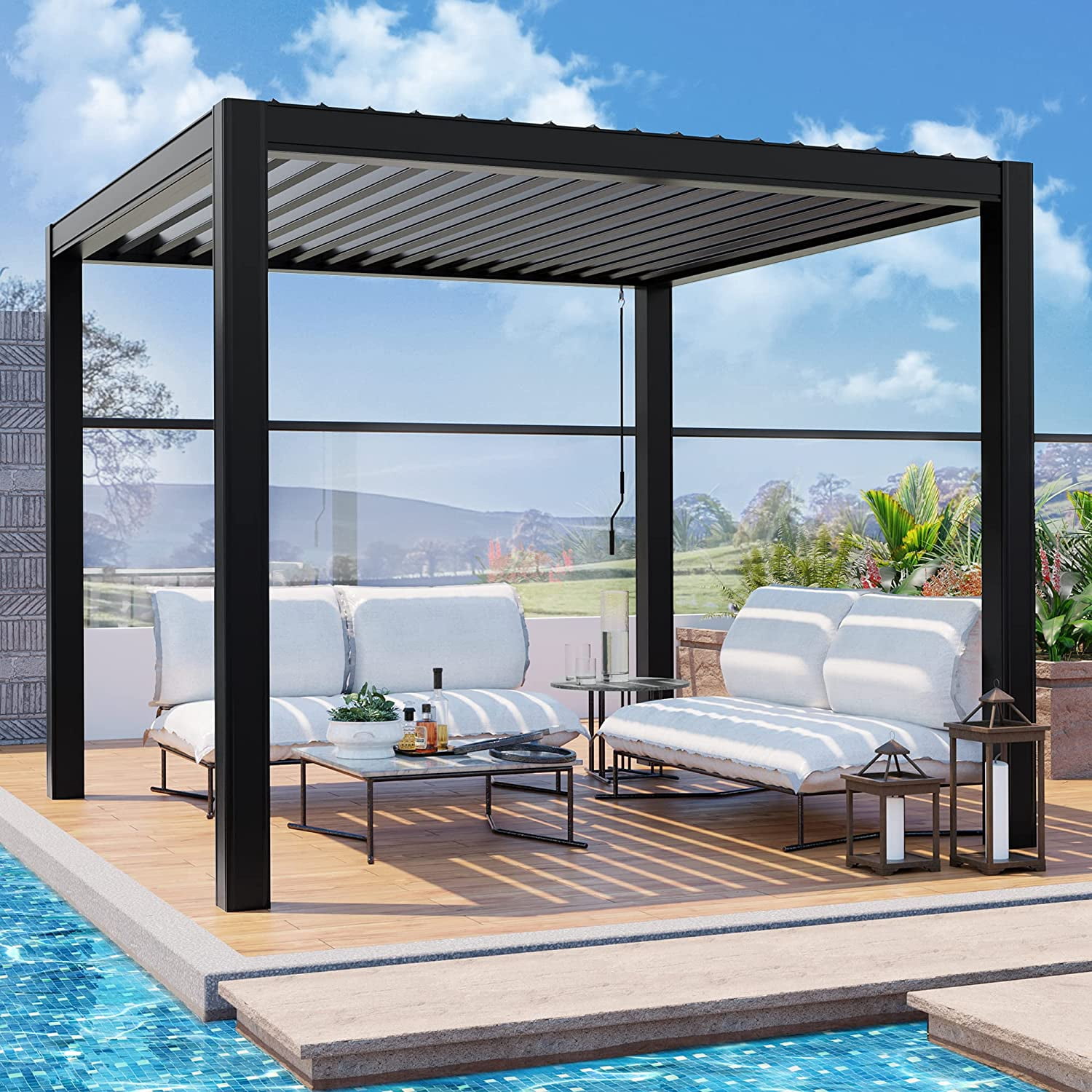 Walsunny 10 X 10 FT Louvered Pergola with Adjustable Roof Aluminum ...