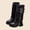 Black, variant on Girls Mid Calf Fold Over Boots Chunky Sole Wide Non Slip Side Zipper Flexible Tall Booties for Kids Girls Brown 11 M(28)