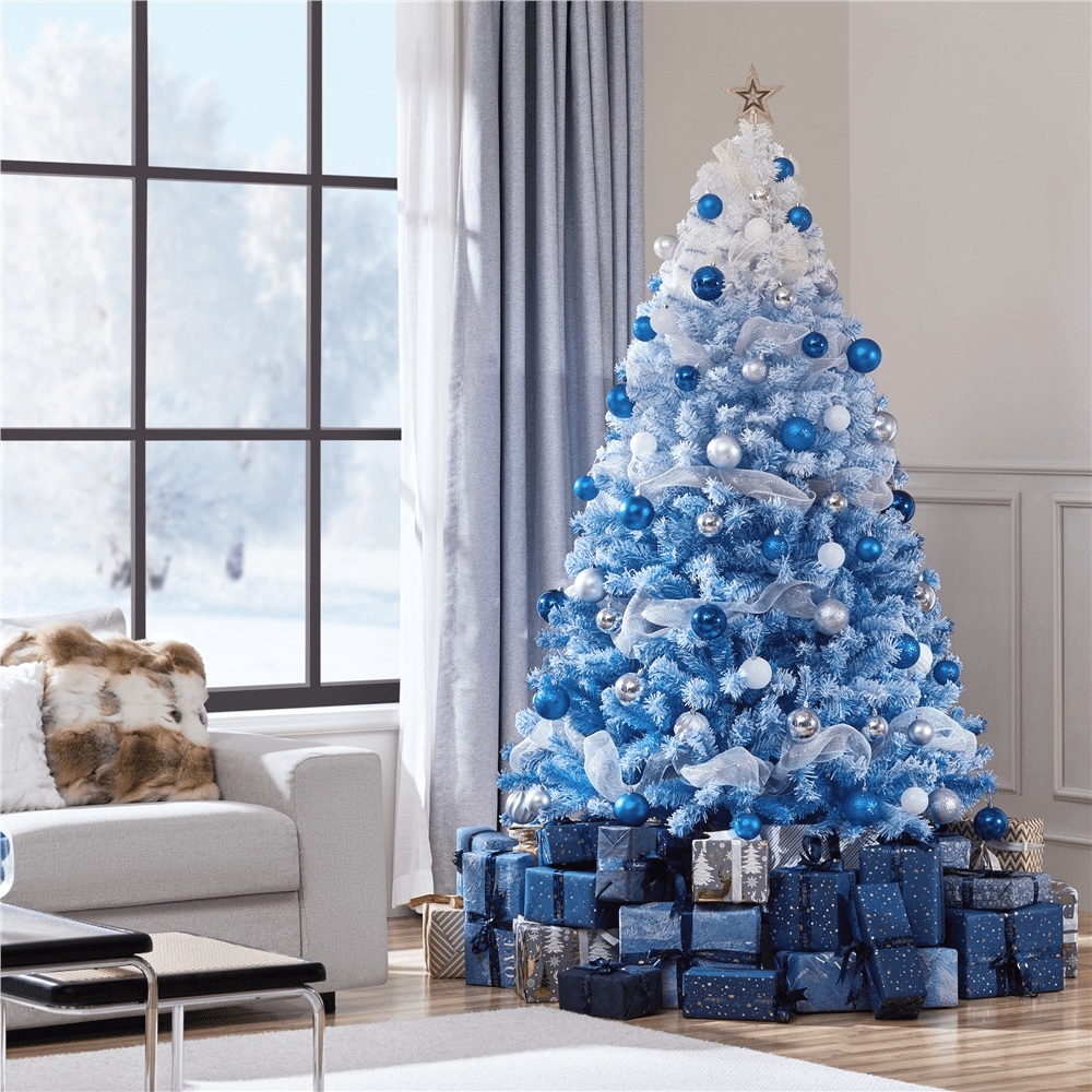Renwick 6ft Flocked Artificial Christmas Tree with Foldable Stand, Lake Blue Gradient