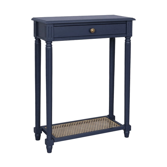 Lenora Console Table w/ Drawer and Cane Shelf, 23.75"W, KD, Navy