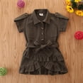 thumbnail image 4 of WOLLED Baby Toddler Girls Summer Lapel Short Sleeve Dresses Solid Ruffles Shirt Dress V Neck Birthday Princess Dress for 1-6 Years Old, 4 of 11