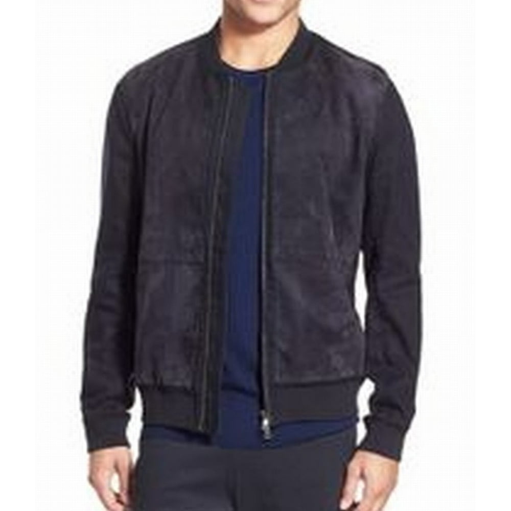 Vince Vince NEW Black Mens Size XL Ribbed Bomber FauxSuede FullZip