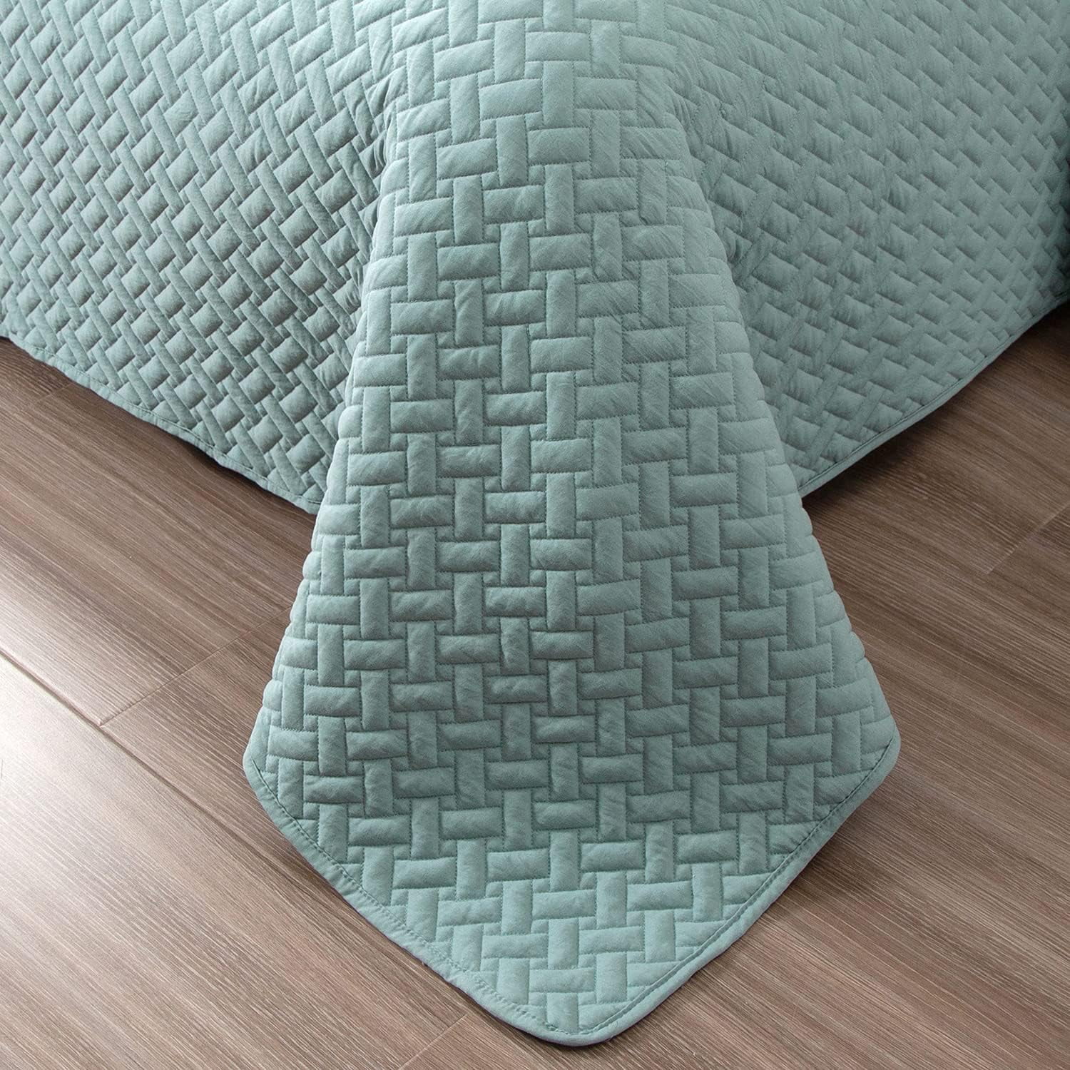 EMME Twin Quilt Set Lightweight Bedspread Soft Microfiber Reversible Twin Size Comforter Set Lake Blue Coverlet 2 Piece Bedding Set Basket Weave Pattern for All Season