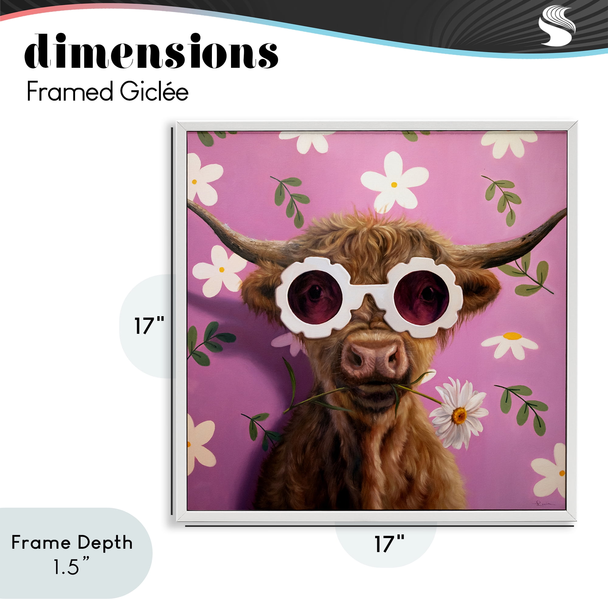 Stupell Industries Fresh As A Daisy Cattle White Framed Giclee Art, design by Lucia Heffernan