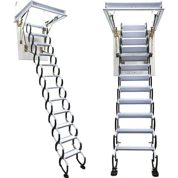 Attic Ceiling Ladder Retractable Folding Loft Stairs Carbon Steel Black-White