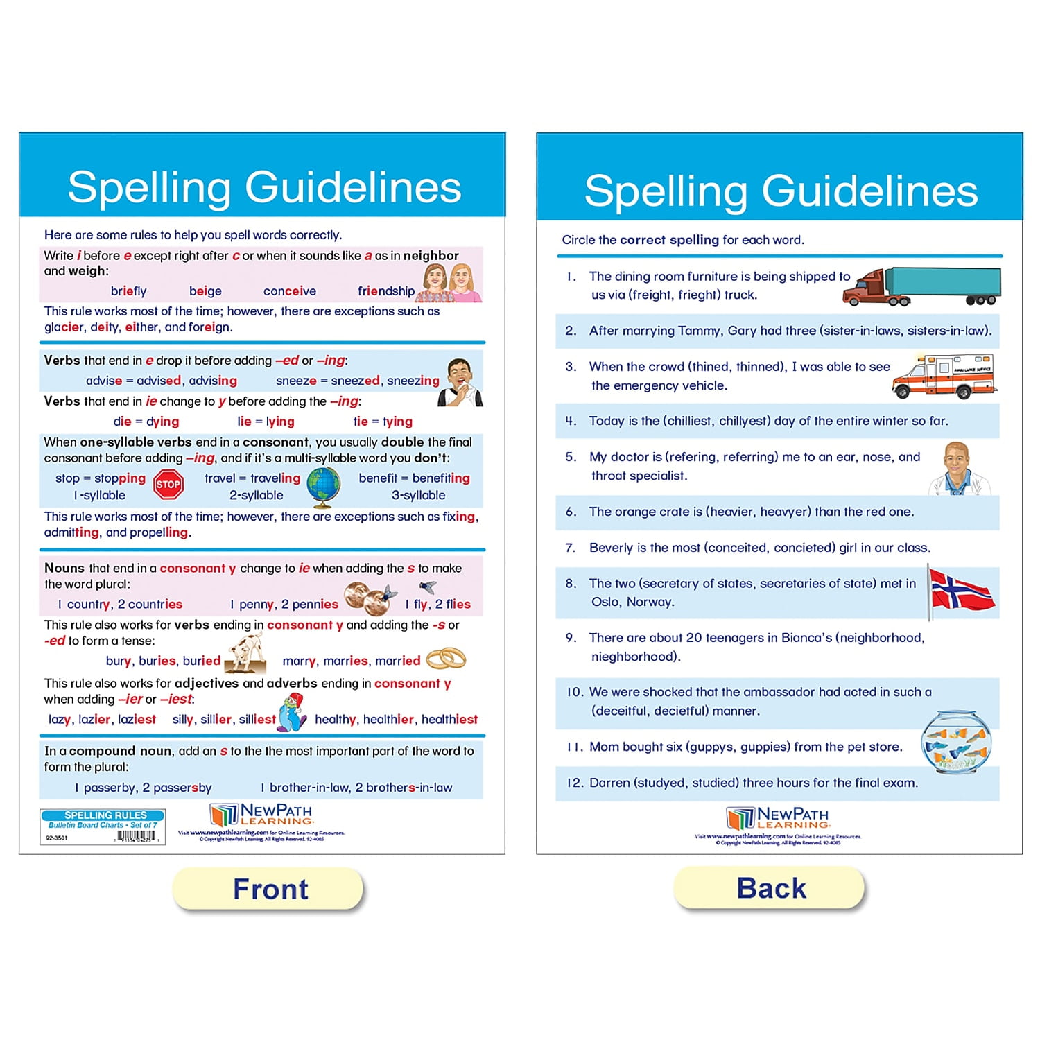 NewPath Learning Spelling Rules Bulletin Board Chart Set 12" x 18" 7/Set (NP-923501)