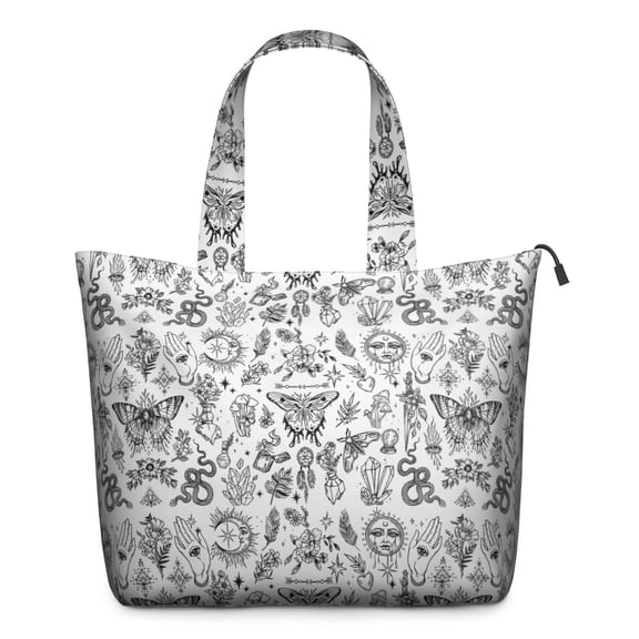 White Gothic Hand Butterfly Pattern Travel Tote Bags for Women Carry On,Large Weekender Bags for Women Travel,Multi Functional Duffle Bag for Work,Shopping,Sports