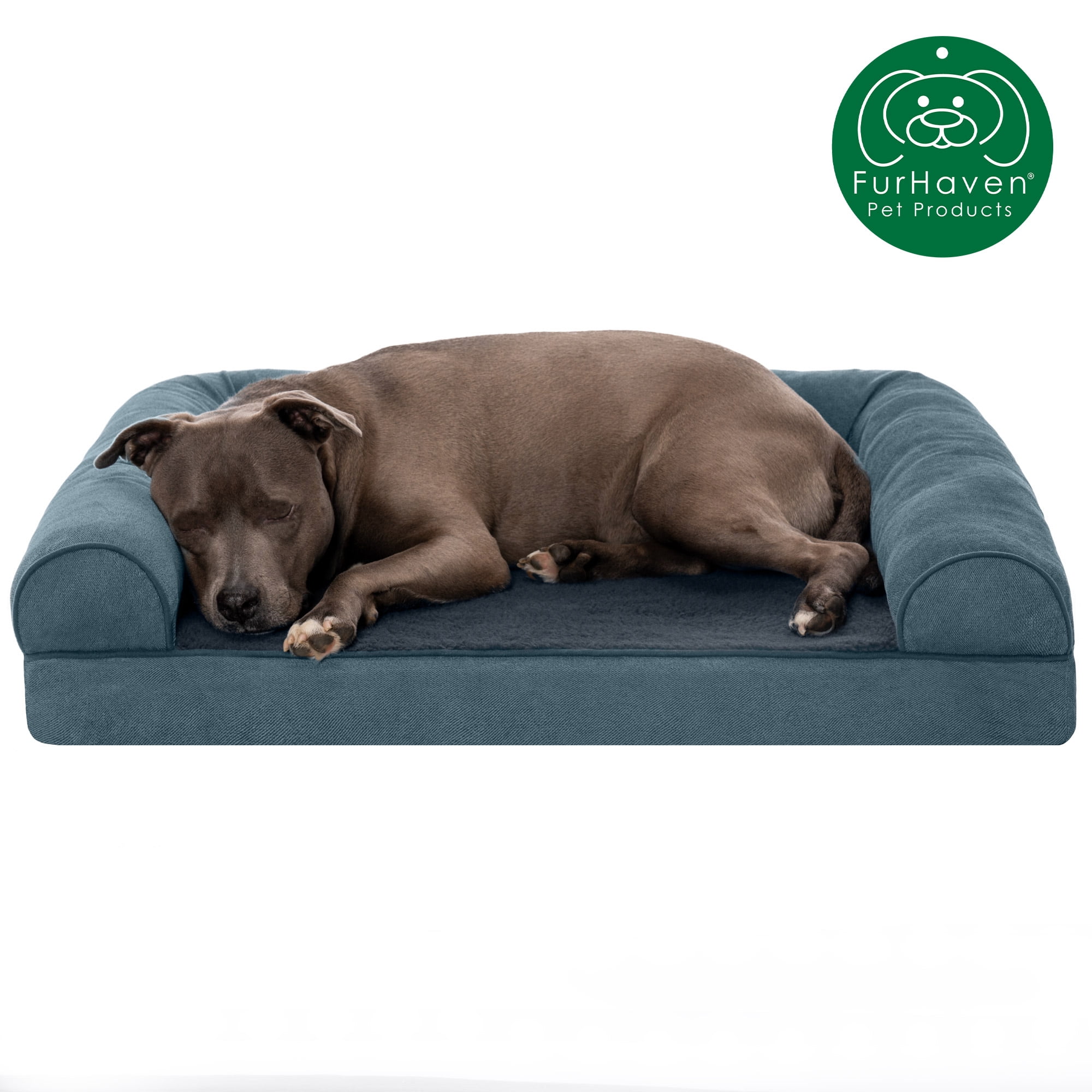 FurHaven Pet Products Faux Fleece & Chenille Orthopedic Sofa Pet Bed for Dogs & Cats - Orion Blue, Large