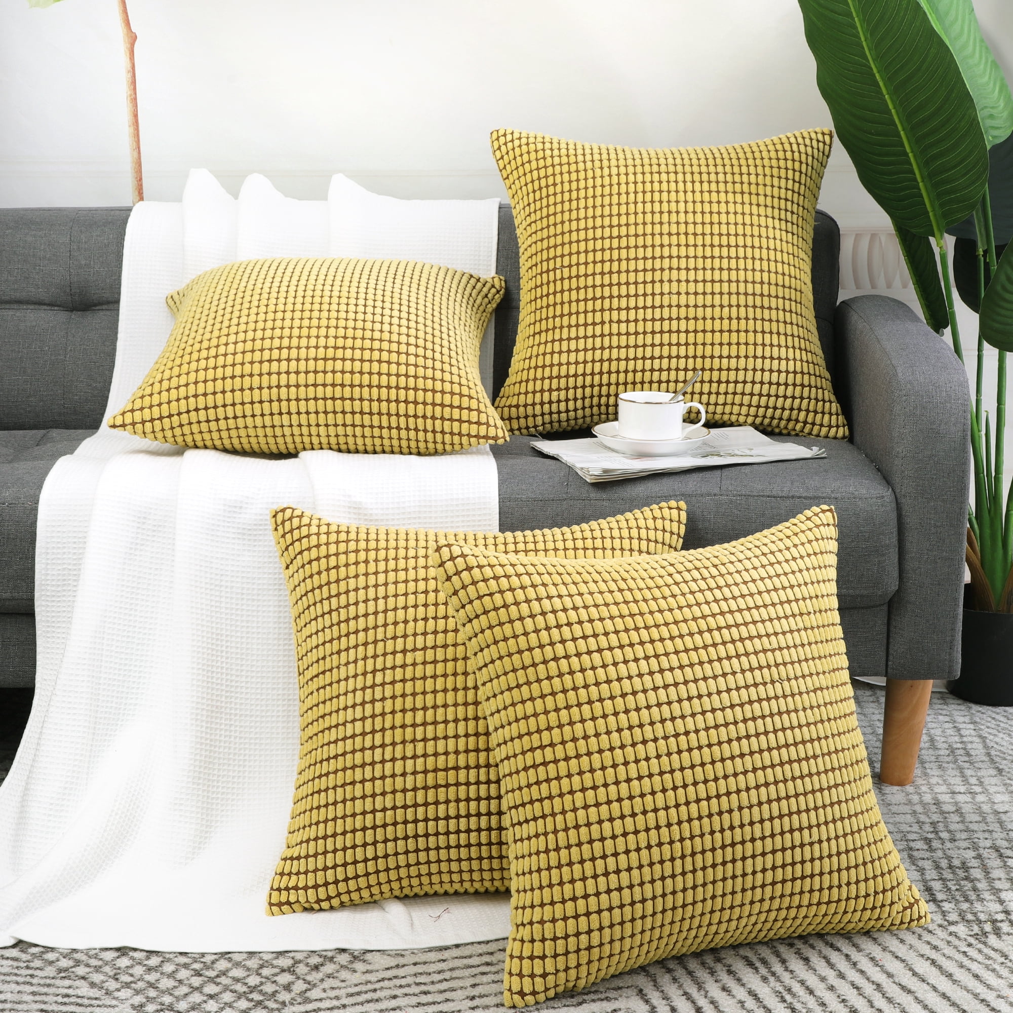 Unique Bargains 4-Pack Decoratiove Throw Cushion Pillow Covers Yellow 18" x 18"