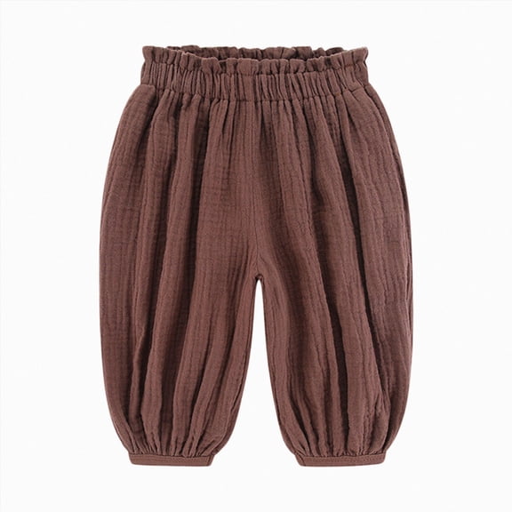 18-24 Months Toddler Solid Color Lightweight Jogger Pants, Ruffled Elastic Waist Loose Lantern Casual Trousers for Girls 18-24 Months 2T 3T 4T 5T 6T 7T 8T All Seasons Loungewear,Coffee