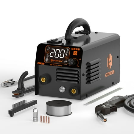 H HZXVOGEN 200A Gasless MIG Welder, 3-in-1 Flux Core/Lift TIG/MMA, 110V Portable IGBT Inverter with Digital Display, HVM200