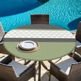 thumbnail image 6 of Sage Green Morocco Round Tablecloth, Fitted Table Cover with Elastic for 55"-60" Round Tables, Modern Stitching Geometric Striped Grey Table Cloth Outdoor Indoor Dinning Party Waterproof Tablecloths, 6 of 7