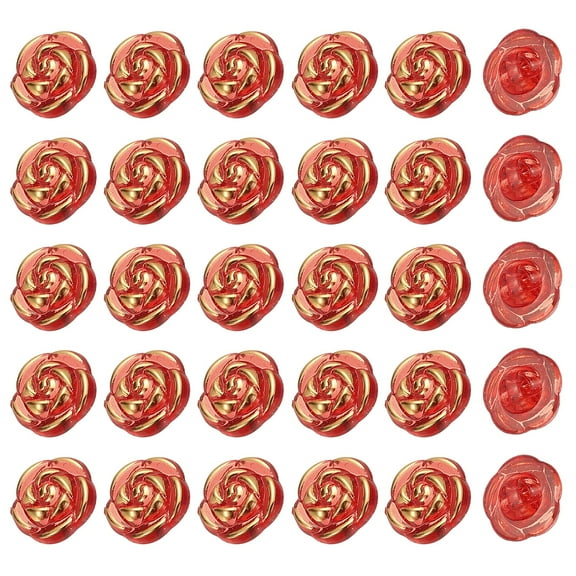 Uxcell 60Pcs Rose Flower Buttons, 13mm Acrylic Cute Buttons for Clothes, Red/Gold