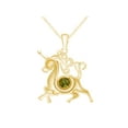 thumbnail image 4 of AFFY Round Shape Simulated Peridot & White Cubic Zirconia Unicorn Horse Pendant Necklace In 14k Yellow Gold Over Sterling Silver, 4 of 6