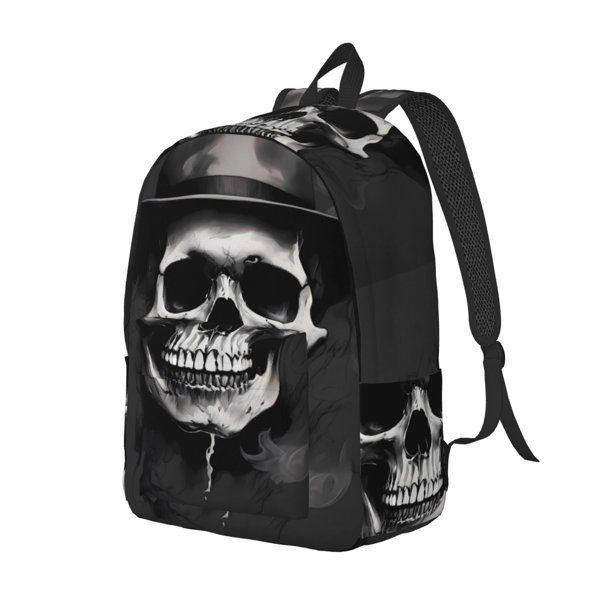 Fotbe Black White Hat Skull Mochila de Lona con Estampado, Mochila Duradera, Mochila Versátil de Alta Calidad, Mochila Compacta Vintage-Small