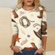 thumbnail image 1 of Camiseta Honeeladyy con estampado de botas vaqueras para mujer, cuello redondo, manga 3/4, para uso diario (marrón, 2XL), 1 of 5