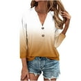 thumbnail image 2 of Fznquz 3/4 Sleeve Tops for Women Button up Brown Dressy Casual Shirt V Neck Gradient Trendy Womens Blouses, 2 of 5
