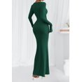 thumbnail image 4 of Vestido PRETTYGARDEN de Manga Larga Maxi de Punto Acanalado Verde Oscuro Talla M, 4 of 8