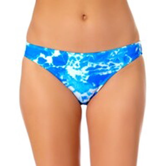 California Waves Women's Blue Acid Wash Stretch Lined Moderate Coverage Hipster Swimsuit Bottom S