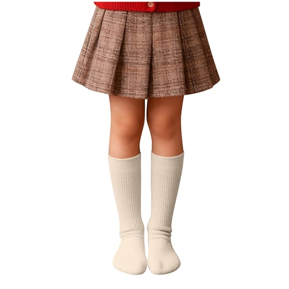 KyCheLot Boys' Girls' Cotton Socks Winter Knee-High Solid Color Socks Kids Thicken Fleece Stocking