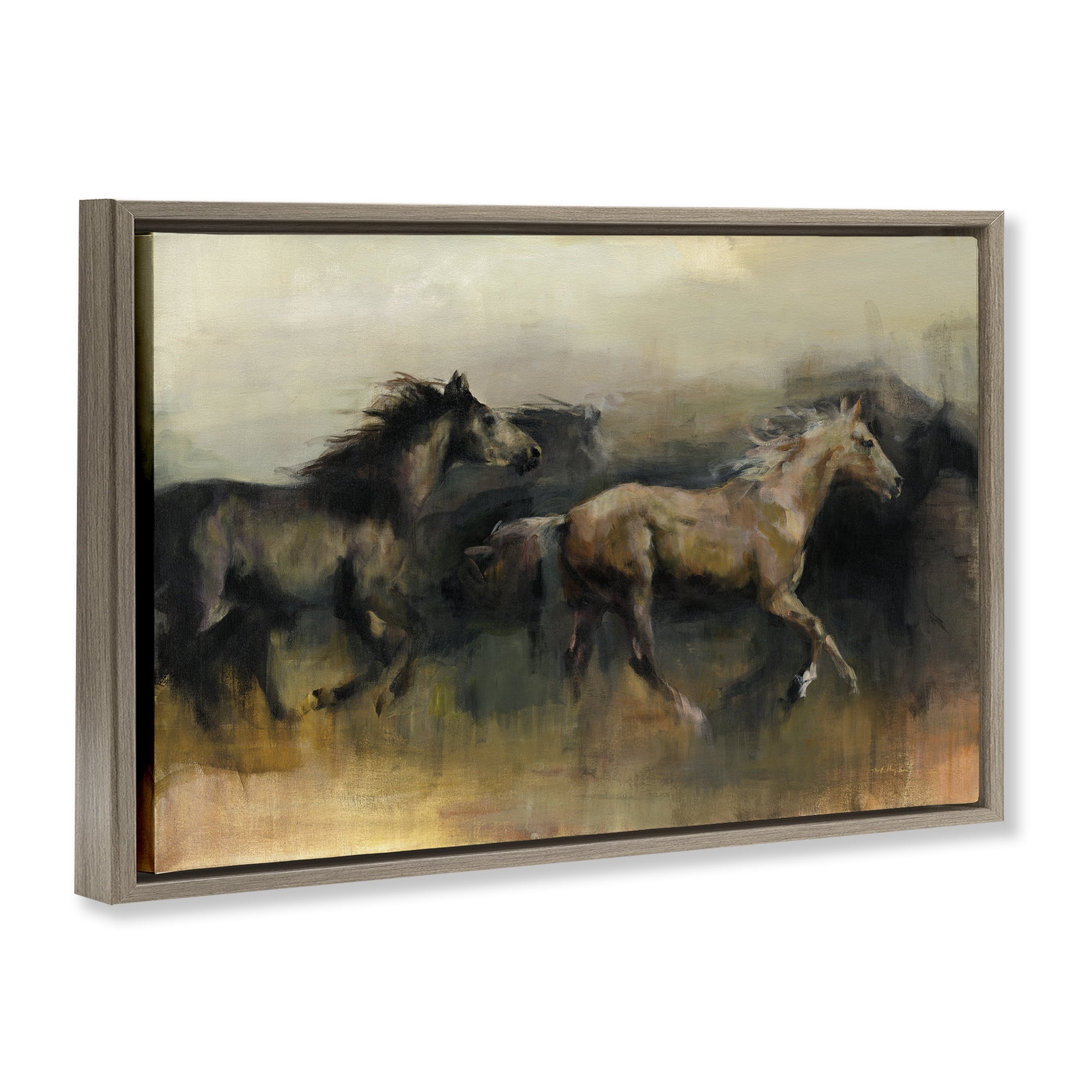 Stupell Industries Roaming The West Horses Animals Painting Brown Floater Framed Canvas Art Print Wall Art, 25 x 17