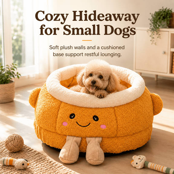 Semi‑Enclosed Pet Bed, Soft Cozy Removable All‑Season Rest Shelter for Indoor Small Medium Dogs and Cats,15.75x15x11.8in