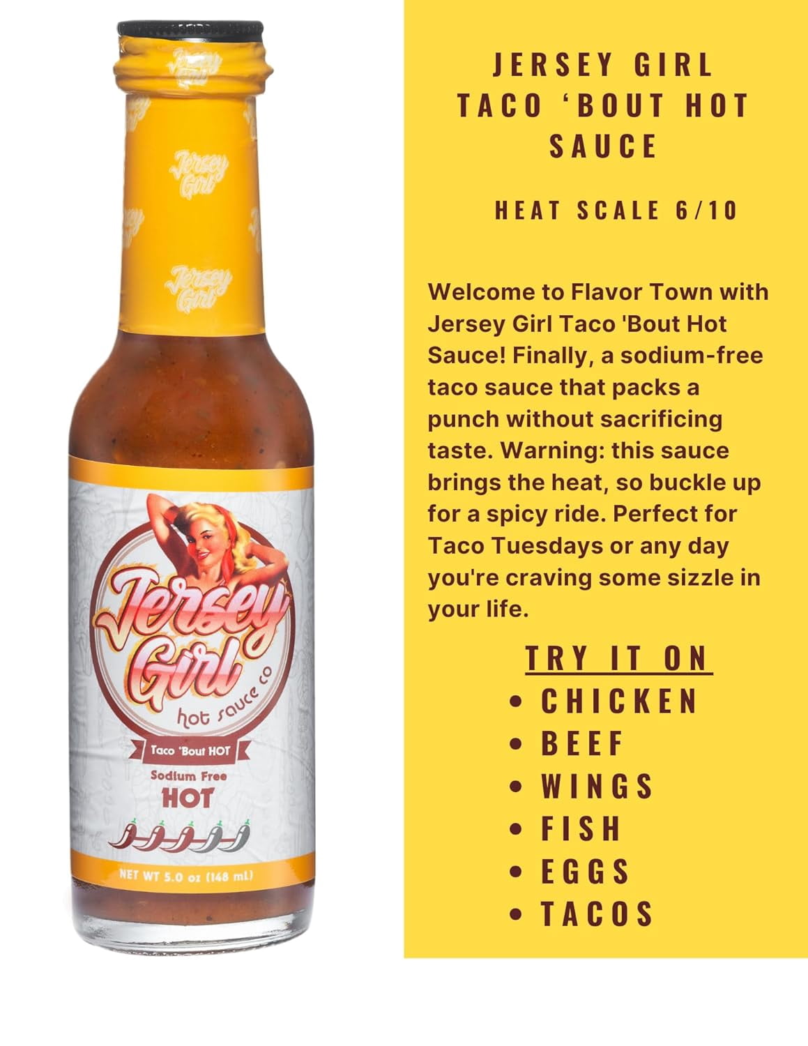 Jersey Girl Hot Sauce Variety Pack (Fiesta) Sizzlin, Bee Sweet, and Taco "Bout Hot.