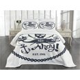 thumbnail image 3 of Ambesonne Vintage Quilted Bedspread Set 3 Pcs, Nautical Pirate Skull, Queen Size, Dark Blue White, 3 of 5