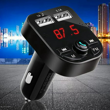 USB Car Bluetooth FM Radio Transmitter, Wireless Bluetooth FM Transmitter Radio car auxiliary adapter Car Kit with Dual USB Charging Ports Hands Free Calling for iPhone,ipod, (Best Fm Transmitter For Ipod Shuffle)
