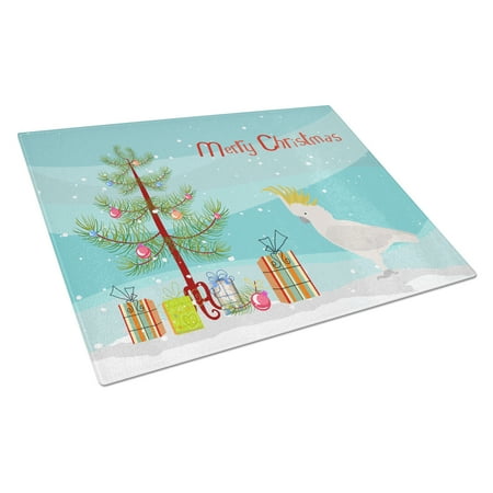 

Carolines Treasures CK4499LCB Cockatoo Merry Christmas Glass Cutting Board Large 12H x 16W multicolor