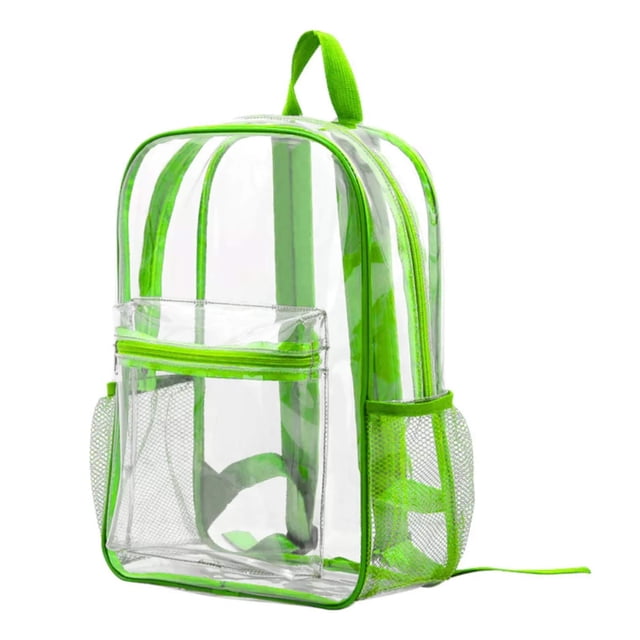 Mr. Gadgets Mochila Casual Transparente Detalles en Verde Para Hombre Mujer Niños Escolares Conciertos Multiusos Trendy Resistente Versatil