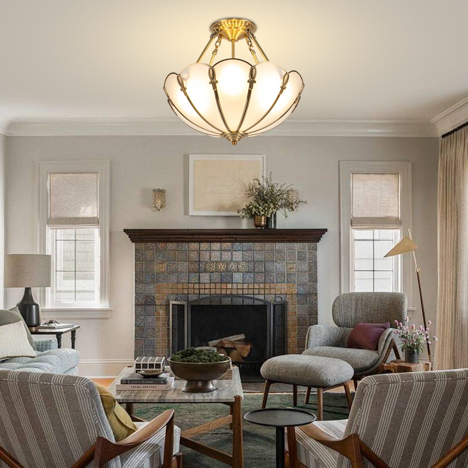 Ceiling Light, Glass Ceiling Light, Vintage Ceiling Light for Bedrooms, Living Rooms, Dining Rooms, Study Rooms (Not Included Bulb)
