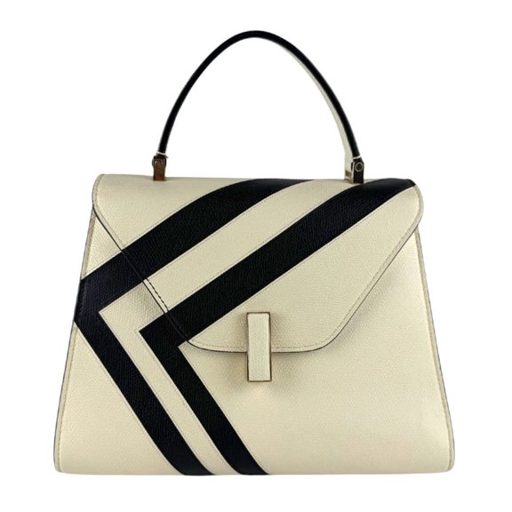 Pre-Owned Valextra Iside Leather Handbag/Shoulder Bag in Ivory, Black, and Gold - Women's...