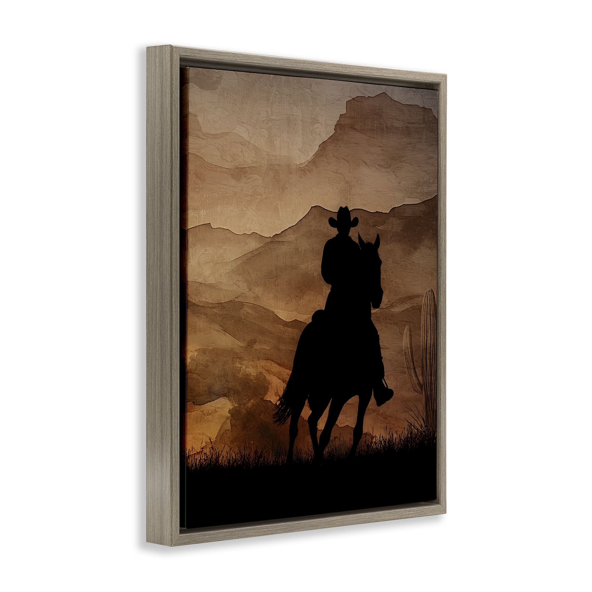 Stupell Industries Cowboy's Sunset Ride Brown Framed Floater Canvas Wall Art, design by Kim Allen