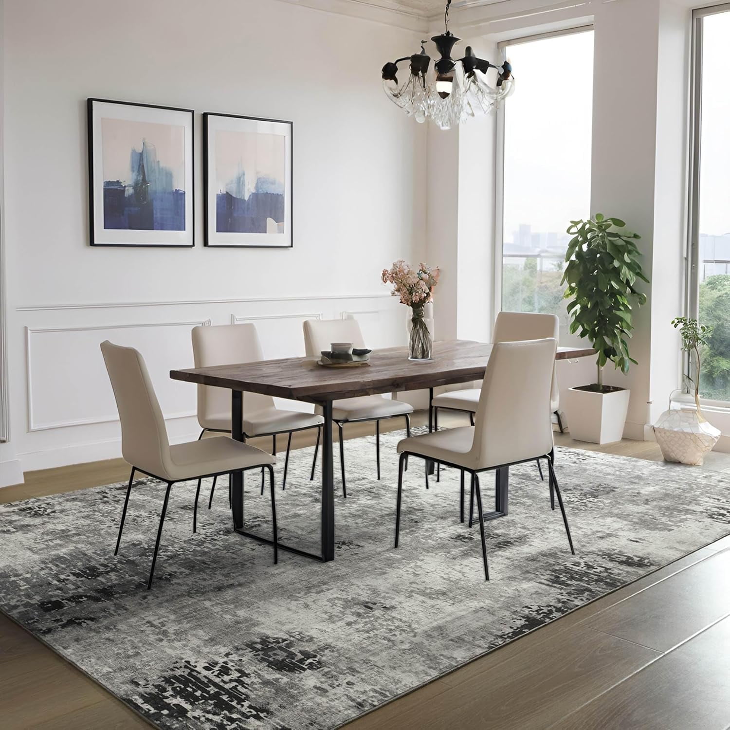 Arogan Modern Abstract Washable Rug for Living Room, Bedroom, Dining Room, Children's Playroom, Grey, 5' x 7'